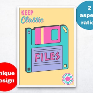 90s Poster, Floppy Disk, Art Print, Wall Art, Retro Poster. Instant Digital Download! Good Vibes Only!