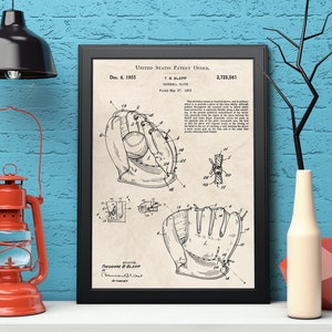 1955 Baseball Glove Patent Print, Art Print, Sports Decor, Wall Art, Patent Poster. Instant Digital Download!