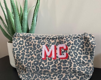 Bolsa de maquillaje bordada con estampado de leopardo personalizada, bolsa para accesorios