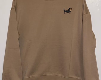 Insignia bordada de perro salchicha Suéter/cuello redondo/sudadera con capucha