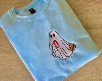 Sudadera con bordado de fantasma de Coca Cola. Bordado de fantasma de Halloween. Coca-Cola fantasma. Coca-Cola de Halloween.