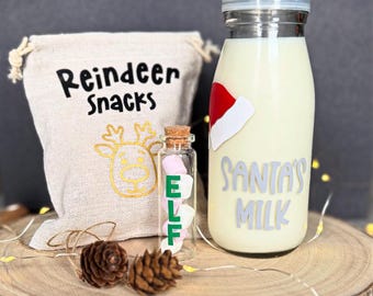 Set de regalo de Nochebuena/Botella de leche de Papá Noel/Bocadillos de duende/Comida de reno/Tradición navideña/Leche y galletas de Papá Noel/Magia navideña