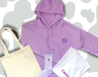 Caja de regalo de signo de estrella bordada del zodiaco de astrología, Set de regalo espiritual celestial, Set de regalo de mes de cumpleaños, Bordado personalizado de iniciales