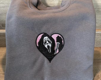 Halloween Horror Characters Sweatetshirt. Scream Ghostface Embroidered Sweatshirt. Horror Movie Gift. Scream Crewneck