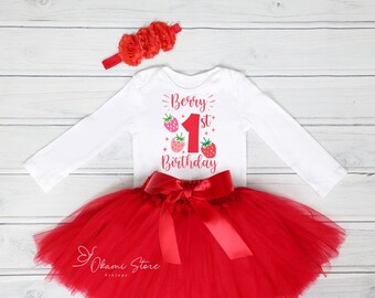 Berry First Birthday Outfit, Personalized Baby Girl Strawberry Clothes Set, Sweet One Baby dress, Baby Shower Gift, Cake Smash Photoshoot
