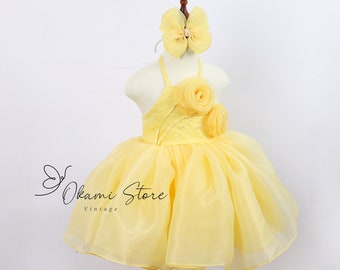 Pastellgelbes Mädchenkleid, Party-Tüllkleid, Baby-Geburtstagskleid, Kleinkind-Mädchenkleid, Prinzessin-Mädchenkleid, Tutu-Mädchenkleid, Anlasskleid