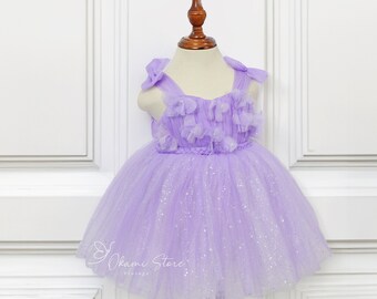 Easter Lilac Sparkle Baby Dress -1st Birthday Outfit - Baby Girls Gifts - Custom Handmade Satin Tulle Baby Dress girls fluffy pearl dress