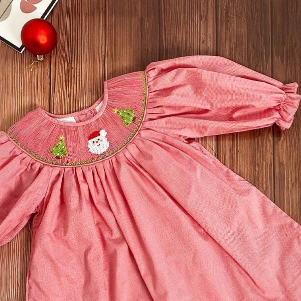 White chrismtas tree hand smocked girl romper main image 1