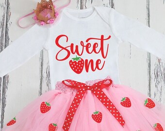 Baby girl sweet one birthday outfit, pink strawberry birthday, berry first birthday outfit, strawberry 1st birthday outfit, strawberry dress