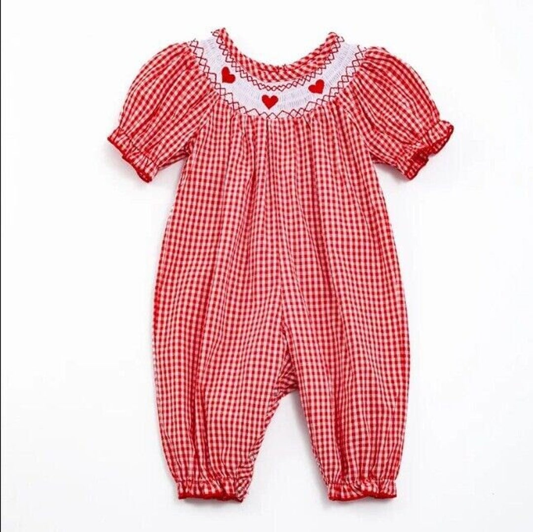 Blue rose hand smocked print girl romper