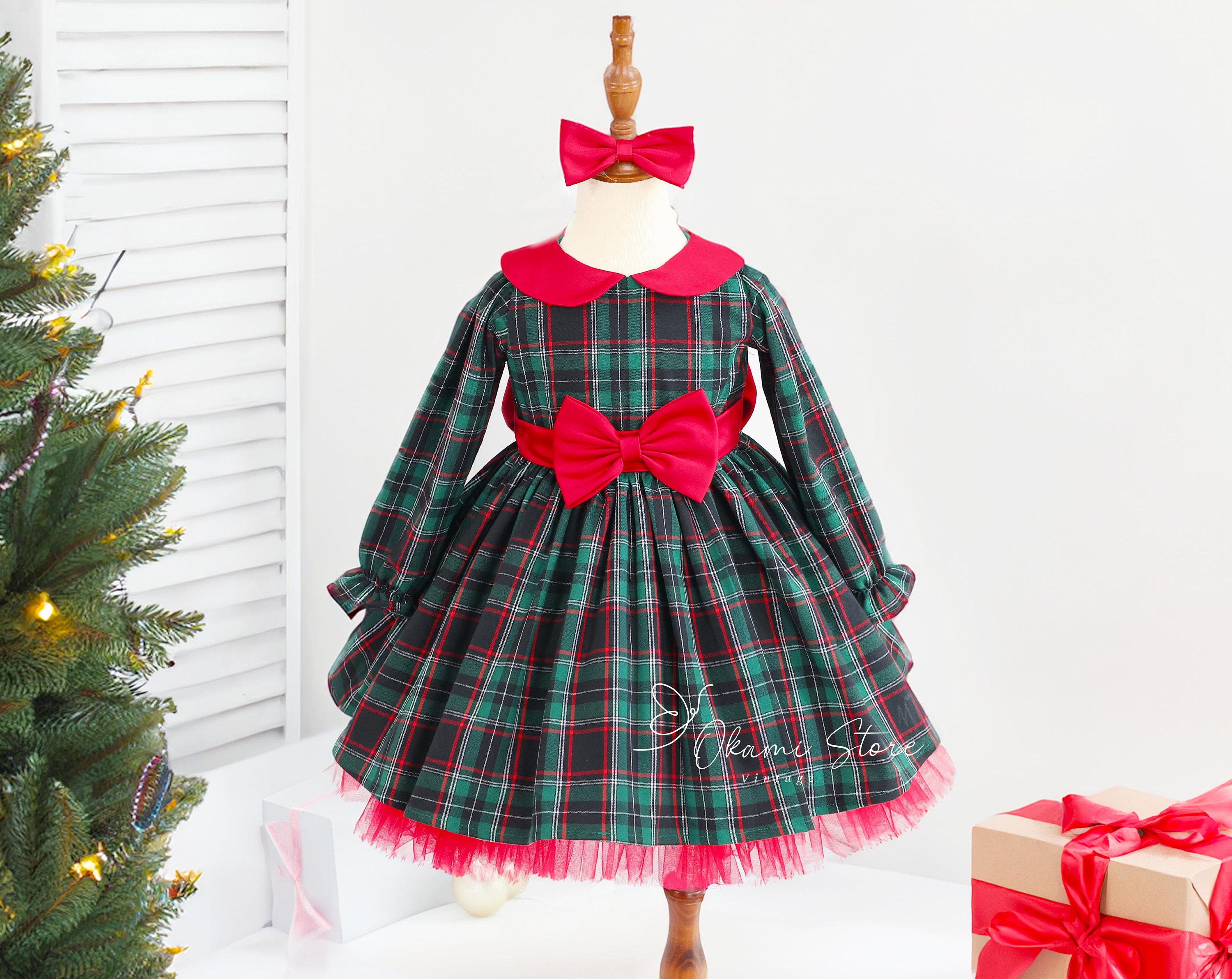 Christmas Dress For Girls Toddler Kid Child Red Plaid Bow Dresses For Girl Xmas Party Princess Costumes, Baby Girl Christmas Outfit photo