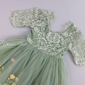 Sage Green Floral Embroidered Tulle Flower Girl Dress, Easter Girls Dress, Spring Flower Girl Dress, Summer Floral Dress, Enchanted Fairy zdjęcie 4