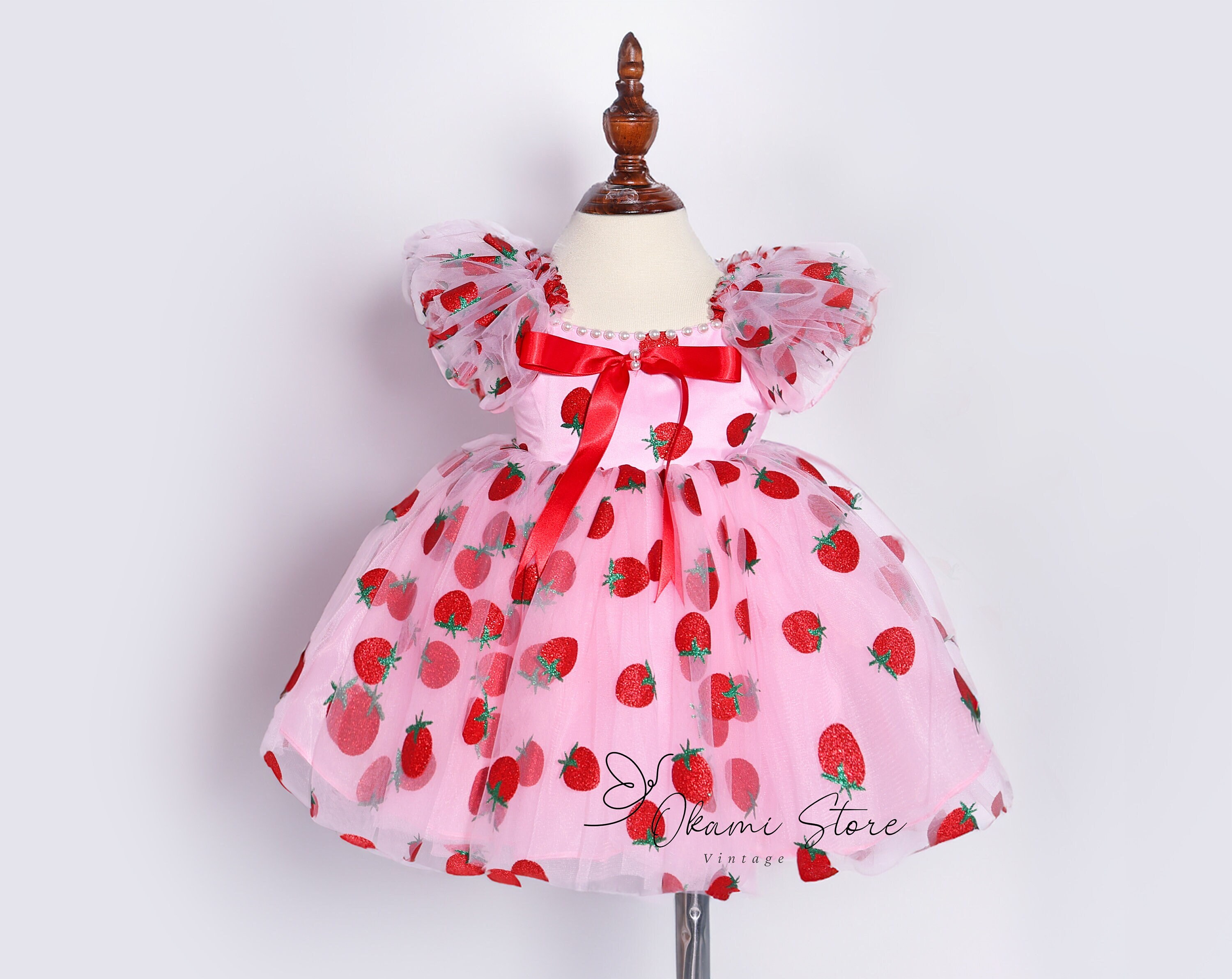 One Berry sweet birthday dress, birthday Red strawberries big bow dress toddler 1st birthday strawberry outfits, berry cherry theme birthday