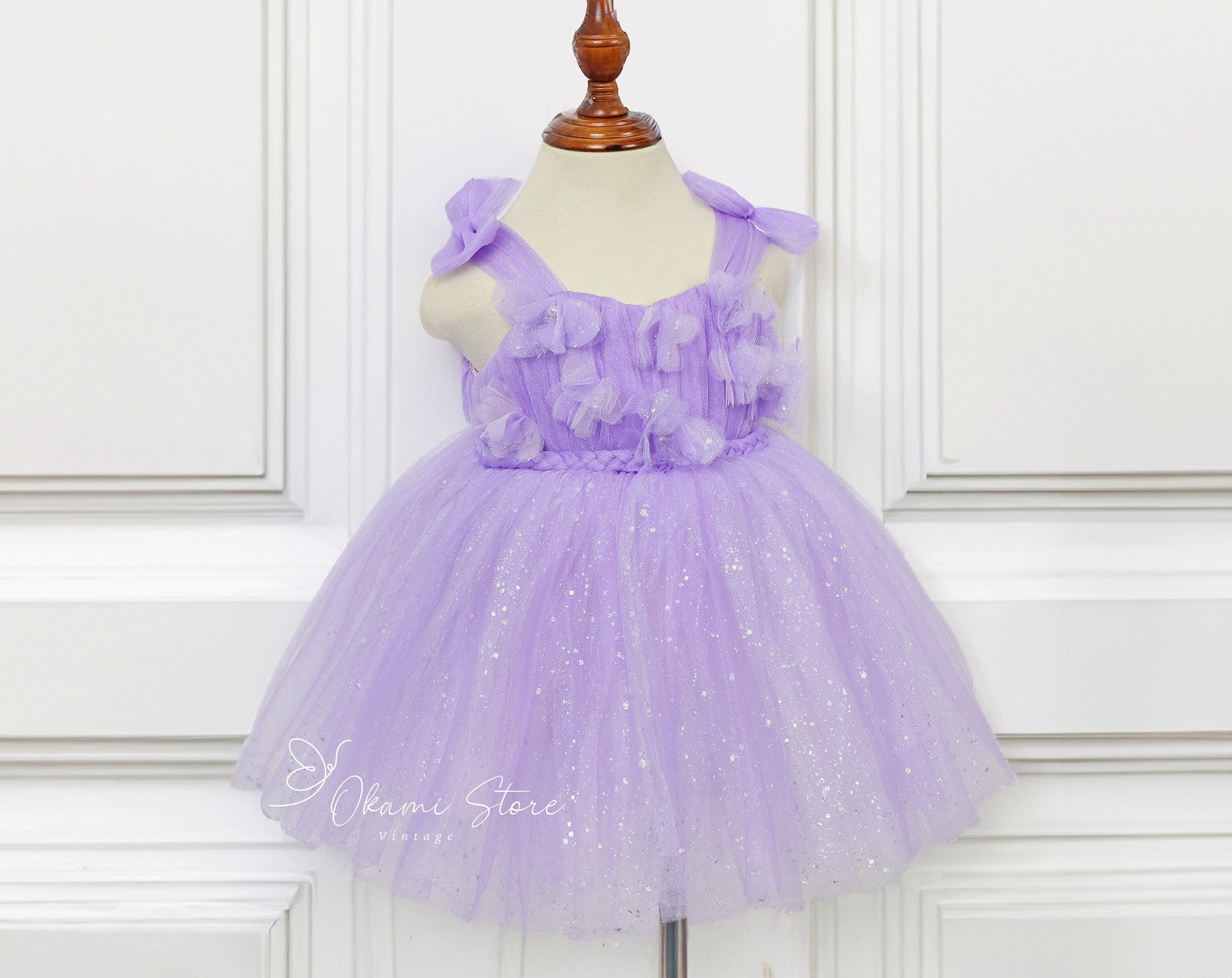 Lilac twinkle butterfly tulle baby girl dress, Lavender birthday baby girl dress, weeding baby dress, photoshoot party baby dress, ball gown