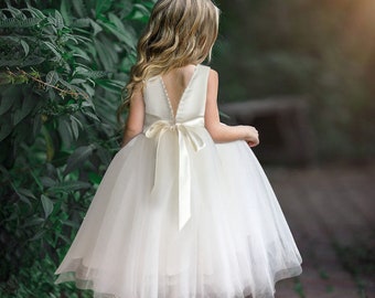 Ivory flower girl dress, Elegant flower girl dress, ivory tulle dress, girls dress, first communion dress, baptism dress, blessing, ivory