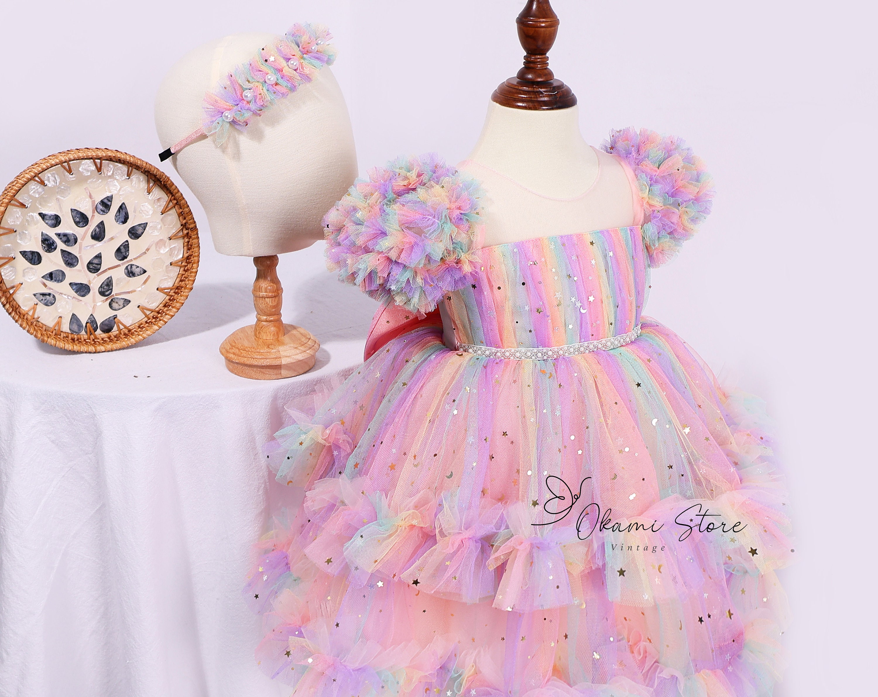 Rainbow tulle dress, tulle dress baby toddler girl, Toddler dress with stars, First birthday dress, Toddler photoshoot dress, Unicorn dress