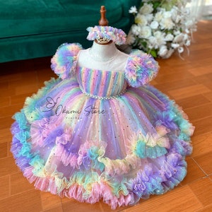 Rainbow tulle dress, tulle dress baby toddler girl, Toddler dress with stars, First birthday dress, Toddler photoshoot dress, Unicorn dress