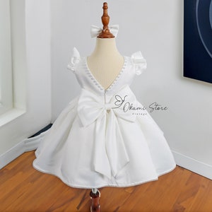 Baby Girls Ivory Satin Princess dresses flower girl dress Summer Party tutu Kids Dresses for Girls Toddler Girl wedding Birthday Communion zdjęcie 7