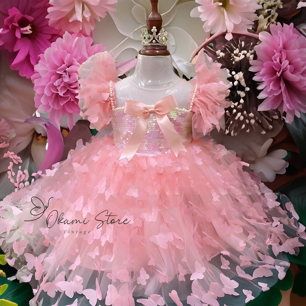 Baby Butterfly Wings Lace Dress, Girls Summer Tulle Dress, Baby Special Occasion Dress Baby Princess Dress, Baby Butterfly Birthday Outfit