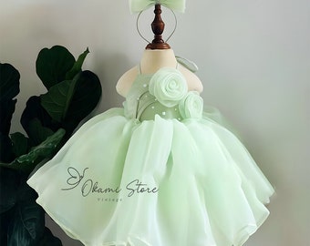 Pastel Green Girl Dress, Party Tulle Dress, Baby Birthday Dress, Toddler Girl Dress, Princess Girl Dress, Tutu Girl Dress, Occasion Dress