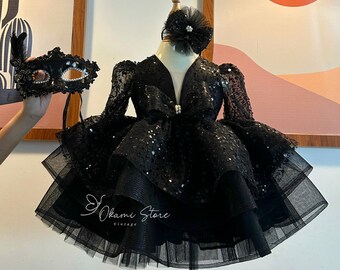 Robe bouffante noire à paillettes pour bébé, robe pour toute petite fille, robe tutu d'anniversaire noire, robe de soirée pour tout-petit, robe de demoiselle d'honneur, robe 1er anniversaire