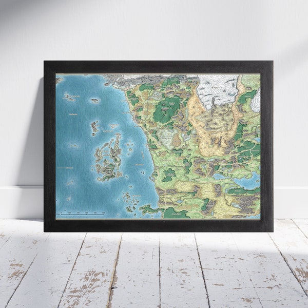 Dungeons & Dragons, Framed Poster Wall Art, Sword Coast Map, Dungeons Master, Map Poster, Dungeons And Dragons, D and D, Wall Decor