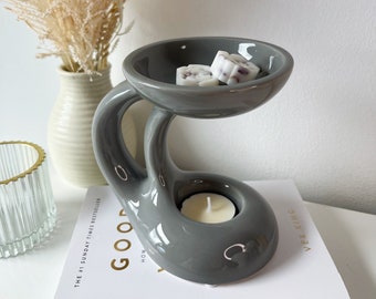 Brûleur de cire de style suspendu, Brûleur de cire contemporain, Brûleur de cire fondue, Brûleur de cire unique, Gris, blanc, Cadeau pour elle, Décoration d'intérieur, Parfum d'intérieur