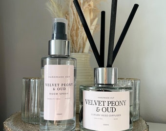 Coffret cadeau diffuseur de luxe et vaporisateur d'ambiance, parfum d'ambiance, jeté de parfum puissant, brume de lin, ensemble de diffuseur en roseau, parfum fruité, net, floral