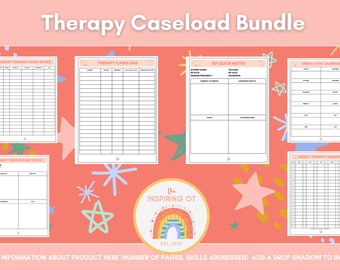 Therapy Caseload Bundle, Therapy SOAP Note Sheet, 6 Pages School Occupational Therapy Organization Sheets