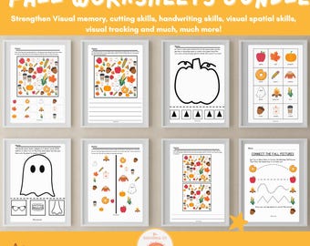 Fall Visual Memory Worksheets, Pediatric School Based Occupational Therapy Worksheets, Pre K School Fine Motor Matching Worksheets