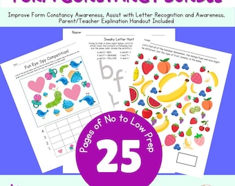 Form Constancy Bundle Classrooms Homeschool 27 Sheets Visual Perception Handout Montessori Worksheet, Cognitive Skill, Occupational Therapy