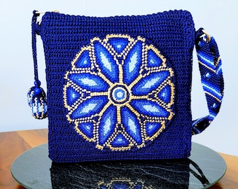 Mini bolso de crochet, bolso Art to Wear, correa de macramé, bolso hecho a mano
