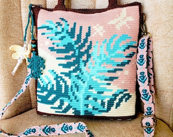 Bolso de hombro de crochet hecho a mano, asas de macramé, bolso bohemio de algodón
