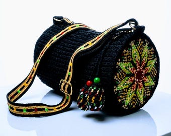 Bolso cilíndrico de ganchillo, monedero de microfibra hecho a mano, diseño artístico.