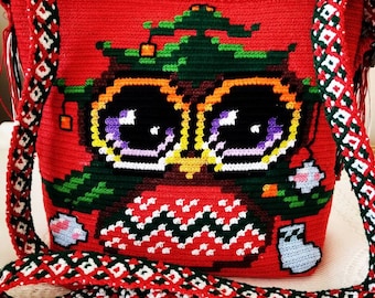 Bolso de búho de crochet: bolso rojo para festival hecho a mano con correa de macramé