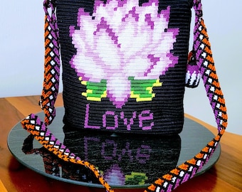 Bolso de hombro de crochet Lotus, asas de macramé bohemio, bolso de algodón merserizado