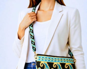 Mini bolso de ganchillo, bolso Art to Wear, correa de macramé