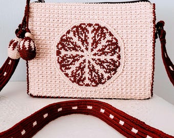 Bolso de ganchillo beige, bolso de arte para usar, bolso de mezcla de microfibra hecho a mano