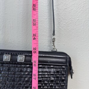 Vtg Brighton Crossbody Purse Black Romag Embossed Leather Organizer Weave Accent image 11