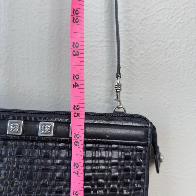 Vtg Brighton Crossbody Purse Black Romag Embossed Leather Organizer Weave Accent image 11