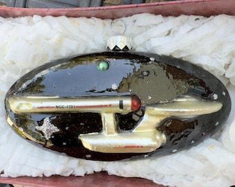 Vintage 90s Hallmark Star Trek USS Enterprise NCC-1701 Blown Glass Ornament NOS