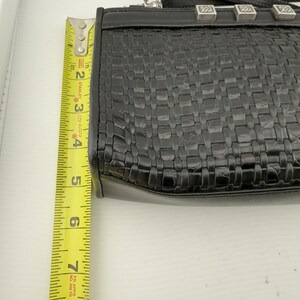 Vtg Brighton Crossbody Purse Black Romag Embossed Leather Organizer Weave Accent image 13