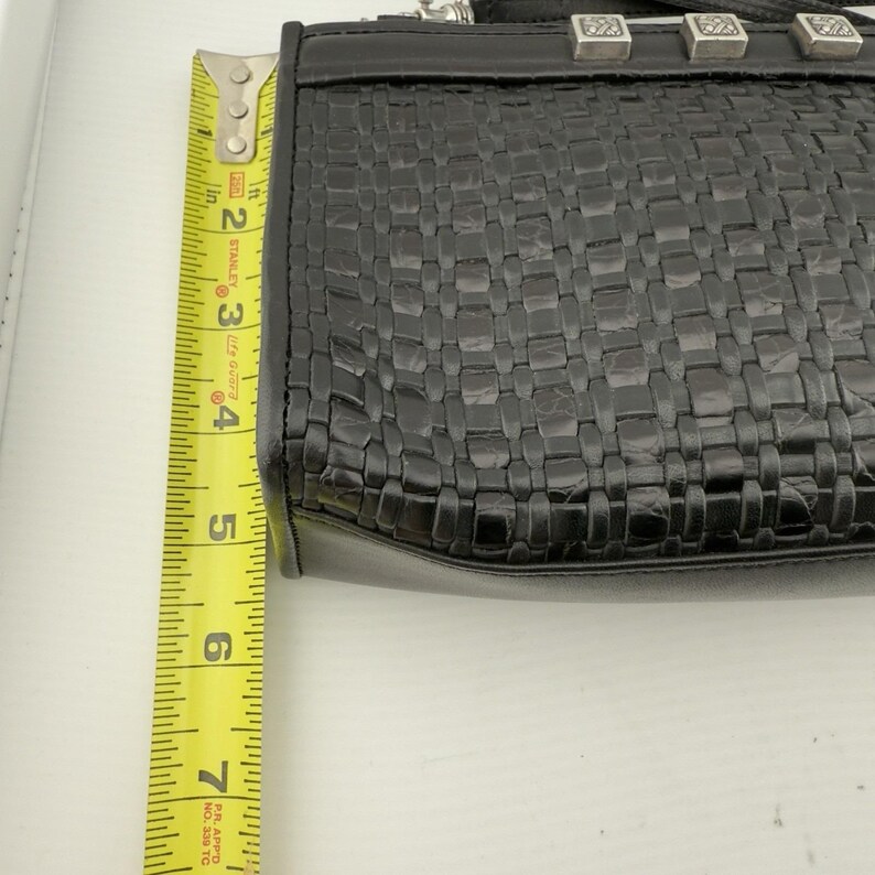 Vtg Brighton Crossbody Purse Black Romag Embossed Leather Organizer Weave Accent image 13