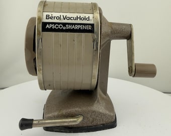 Vintage Berol VacuHold Apsco 6 Hole Pencil Sharpener Hand Crank Desk Mount