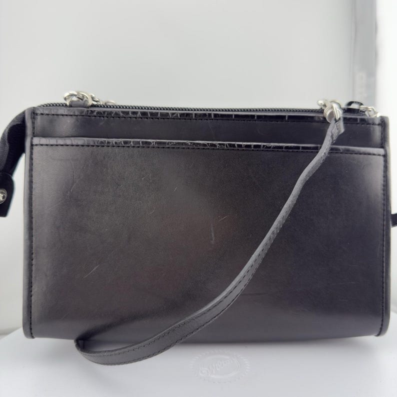 Vtg Brighton Crossbody Purse Black Romag Embossed Leather Organizer Weave Accent image 5
