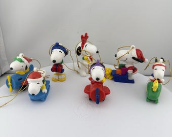 Lot of 7 Vtg Whitmans Candy Snoopy PVC Ornaments Figures Peanuts Christmas Pilot