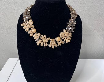 J Crew Brûlée Necklace Smoky Gray Beige Statement Necklace Y2K Chunky Floral