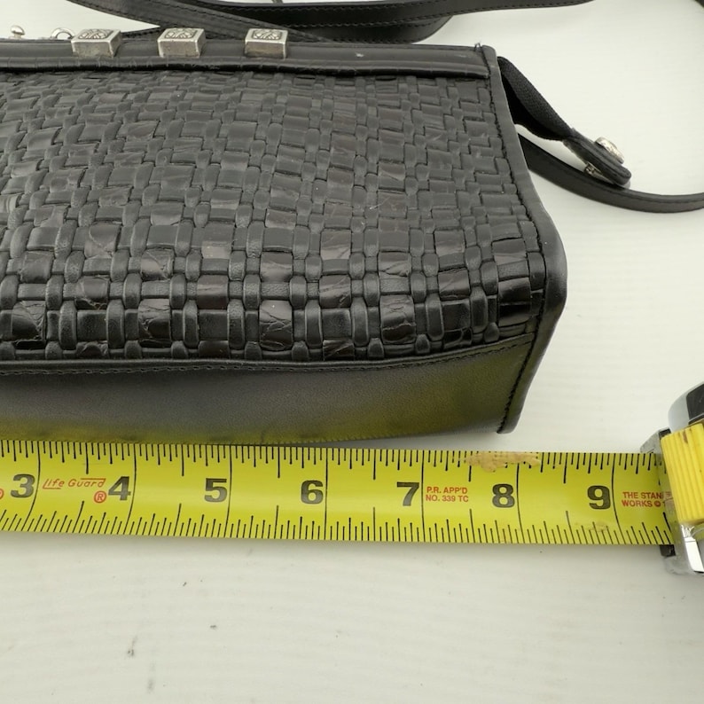 Vtg Brighton Crossbody Purse Black Romag Embossed Leather Organizer Weave Accent image 12