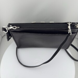 Vtg Brighton Crossbody Purse Black Romag Embossed Leather Organizer Weave Accent image 7