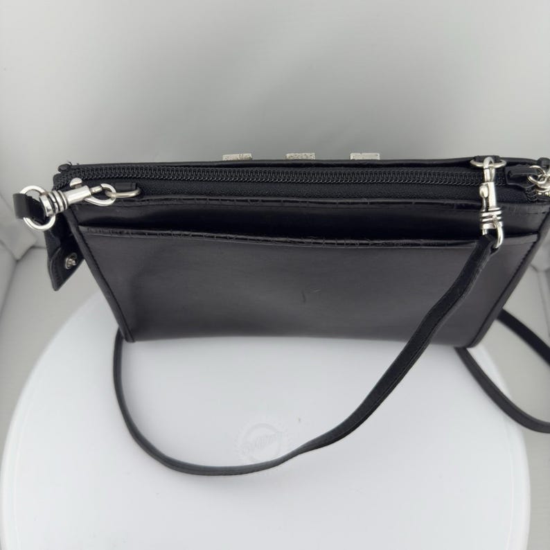 Vtg Brighton Crossbody Purse Black Romag Embossed Leather Organizer Weave Accent image 7
